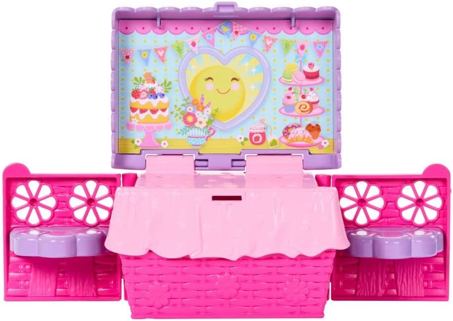 Barbie Family & Friends Club Chelsea Pop-Up Tea Party Playset with Blonde Small Doll, Transforming Picnic Basket & 10+ Accessories