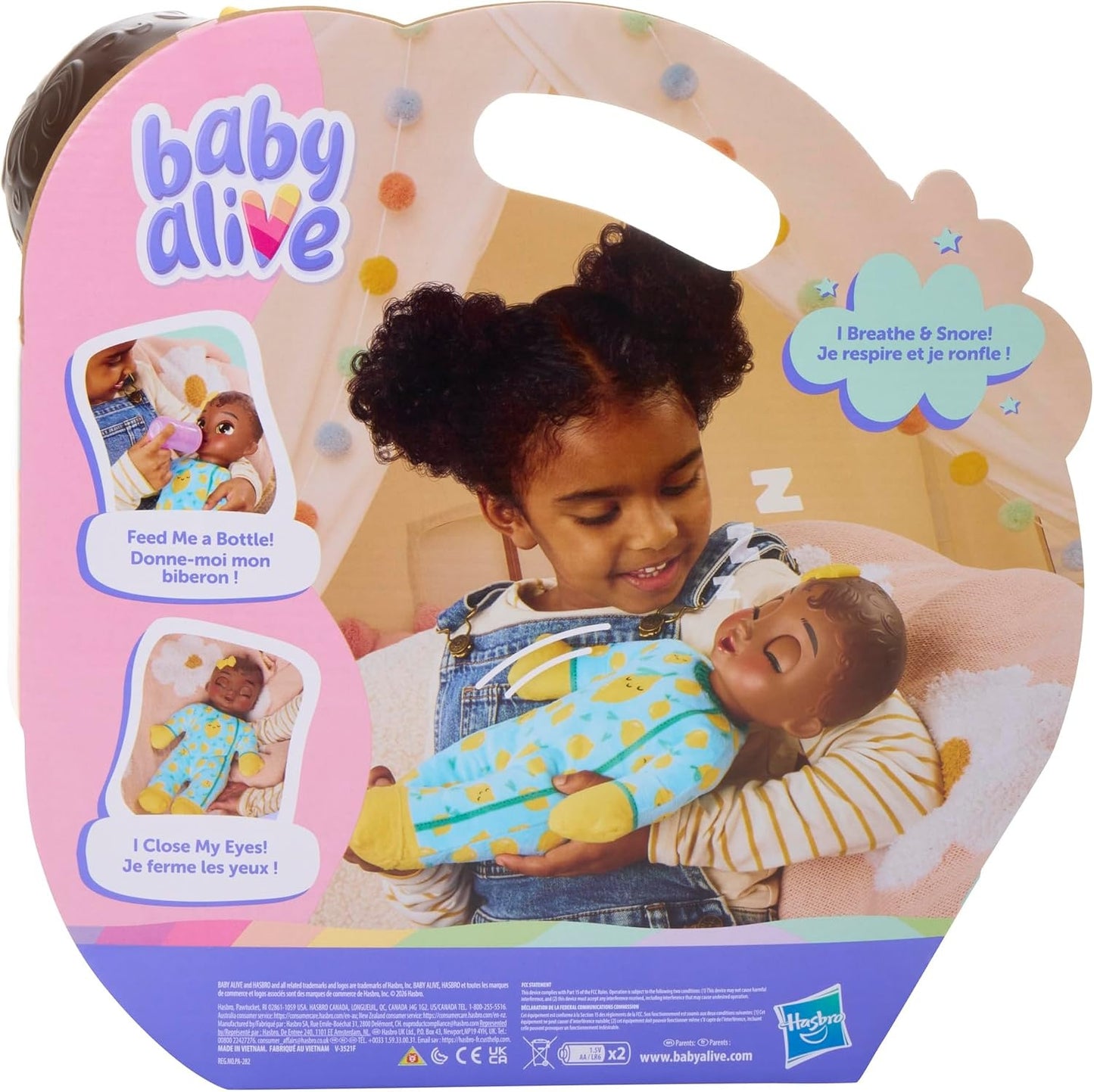 Baby Alive Nighttime Snuggles, Black Hair Doll with Sounds, Soft Body and Breathing Motions, Toys for Kids Ages 18 Months+