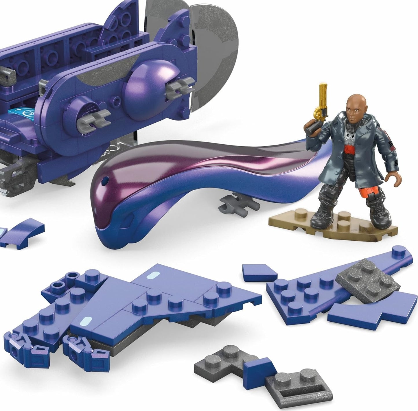 MEGA Halo The Series Vehicle Building Toys Set, Renegade Banshee Aircraft with 205 Pieces, 2 Micro Action Figures, Purple, Kids and Fans