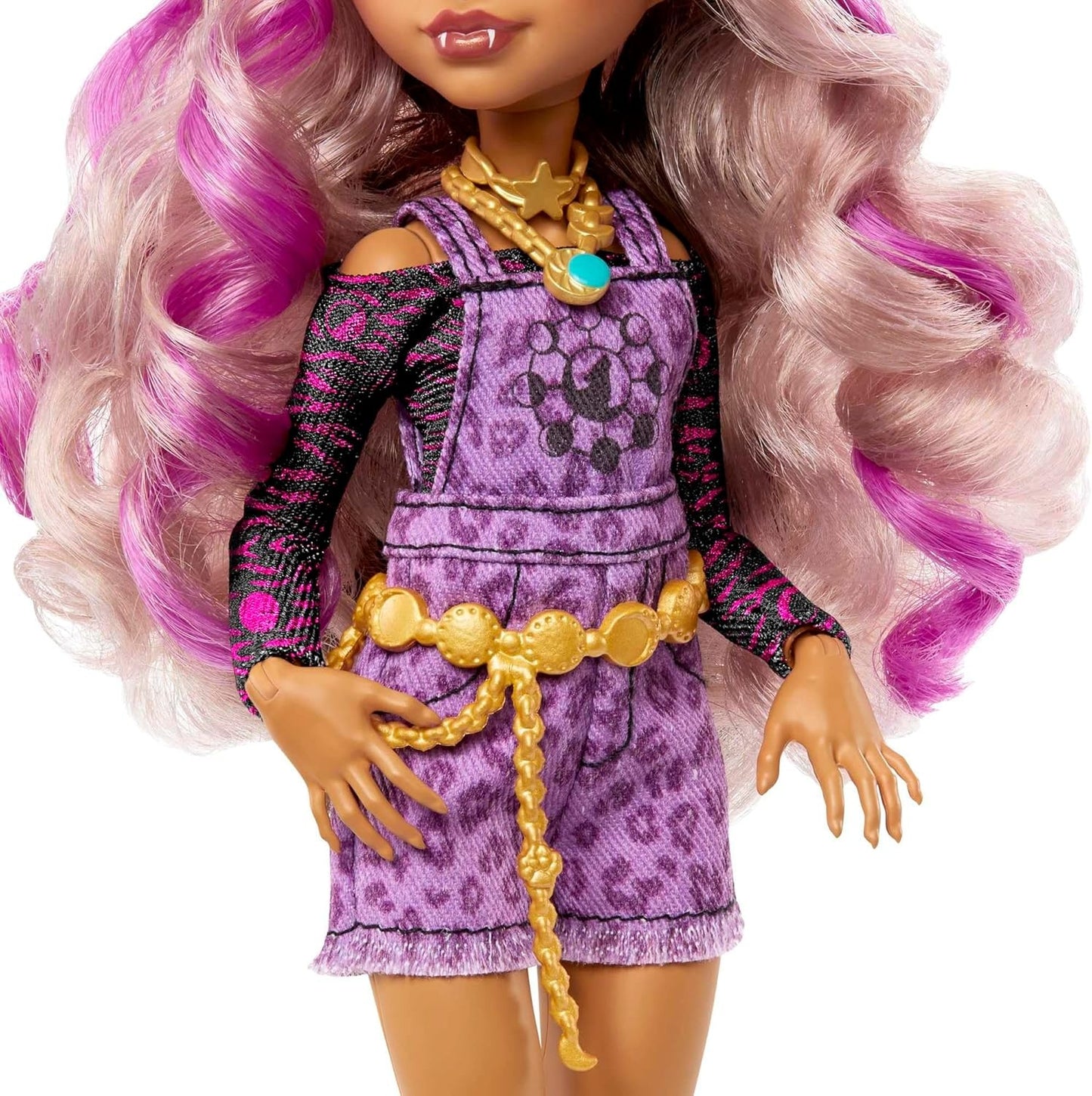 Monster High Doll, Clawdeen Wolf with Purple Streaked Hair in Signature Look with Fashion Accessories & Pet Dog Crescent