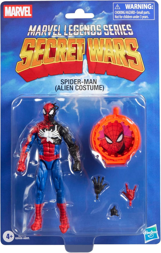Marvel Legends Series Secret Wars Spider-Man (Alien Costume), Retro Comics Collectible 6 Inch Action Figure with Lenticular Shield