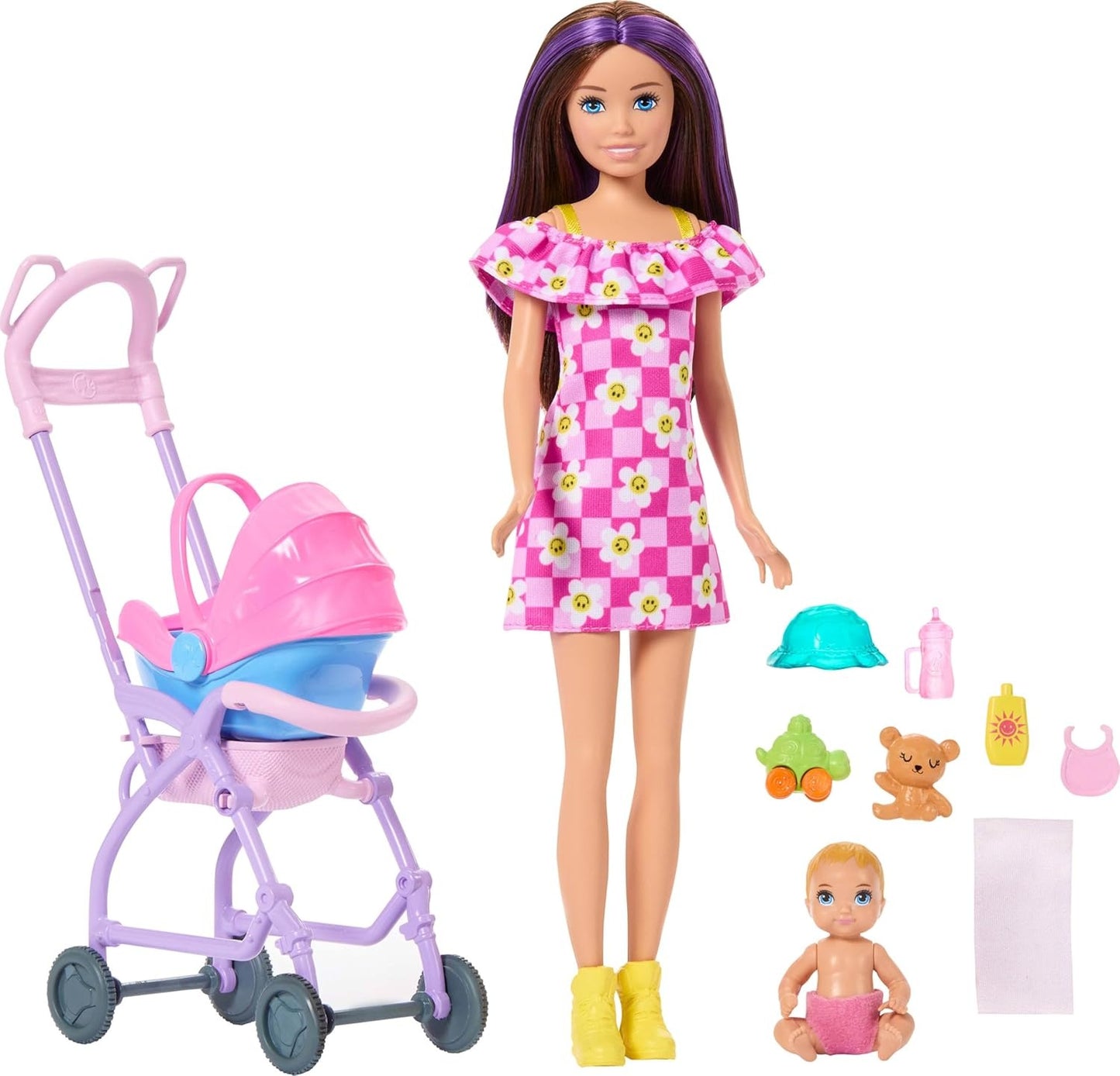 Barbie Skipper Babysitters, Inc. Playset with Brunette Doll, Blonde Baby Doll, Stroller with Removable Car Seat & 7 Accessories