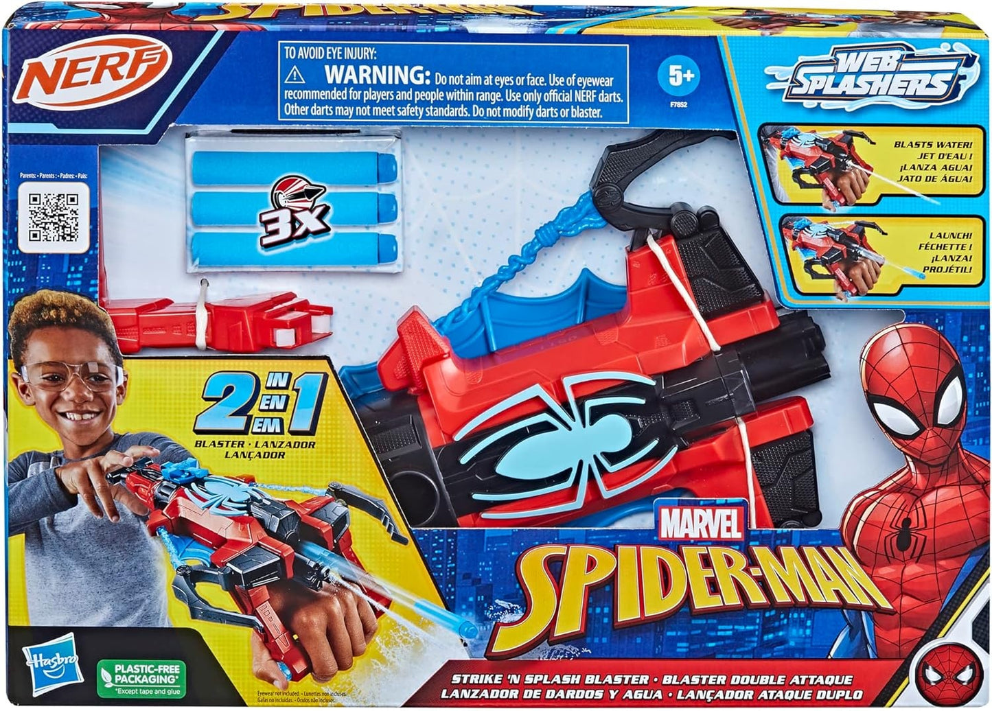 Marvel Spider-Man Spider Strike ‘N Splash Blaster, Super Hero Toys for Kids, Ages 5 and Up, Nerf Blaster for Kids, Water Blast Feature