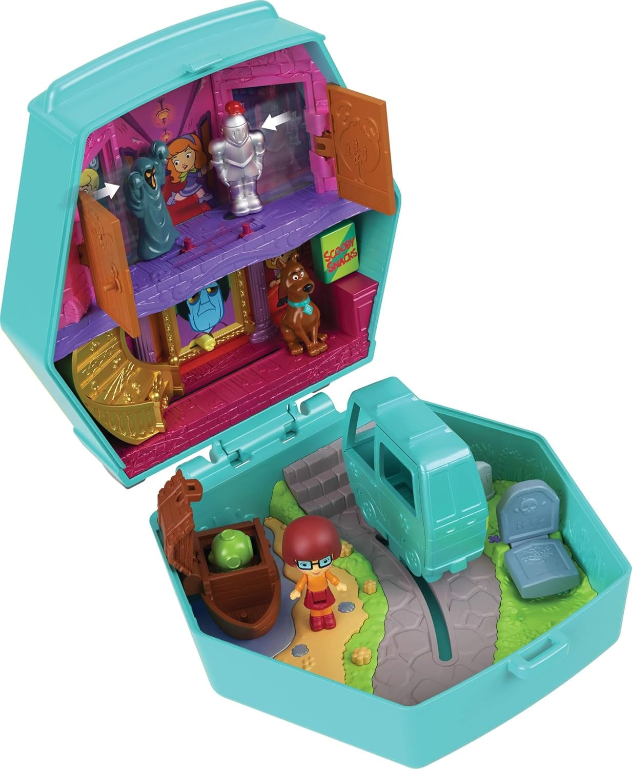 Polly Pocket x Scooby-DOO Partnership Casket, Mini Dolls and Playset, Scooby-DOO and Velma Dinkley Dolls, Mystery Machine Toy Car, JKC85