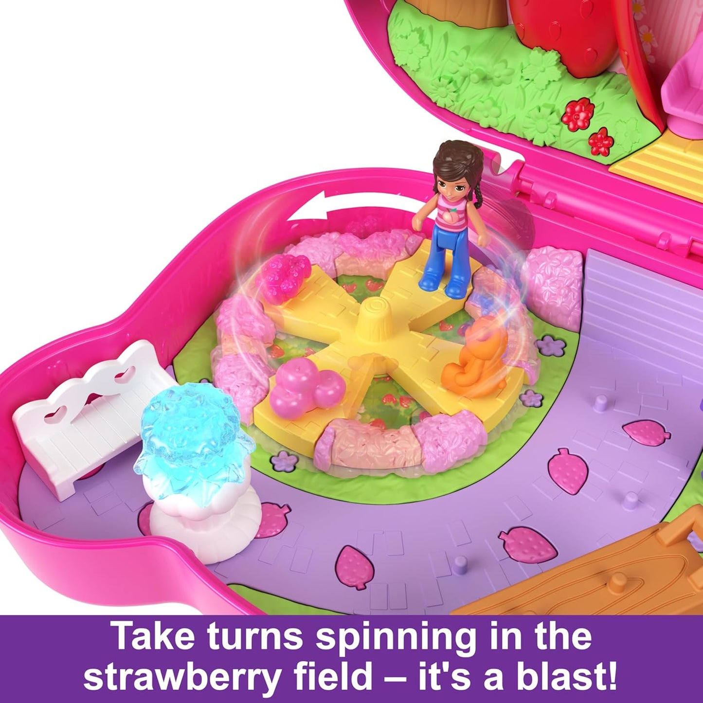 Polly Pocket Playset with 2 Micro Dolls & 12 Accessories, Straw-Beary Patch Compact Travel Toy with Fidget Exterior