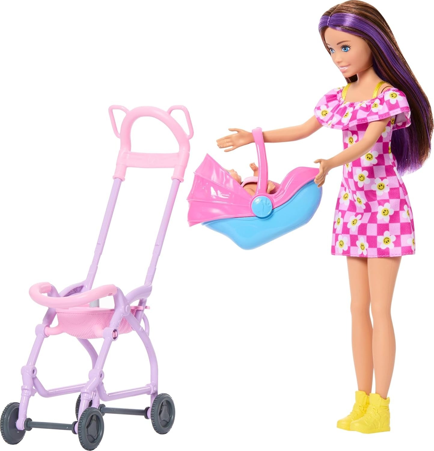 Barbie Skipper Babysitters, Inc. Playset with Brunette Doll, Blonde Baby Doll, Stroller with Removable Car Seat & 7 Accessories