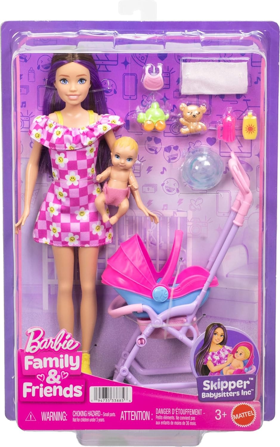 Barbie Skipper Babysitters, Inc. Playset with Brunette Doll, Blonde Baby Doll, Stroller with Removable Car Seat & 7 Accessories