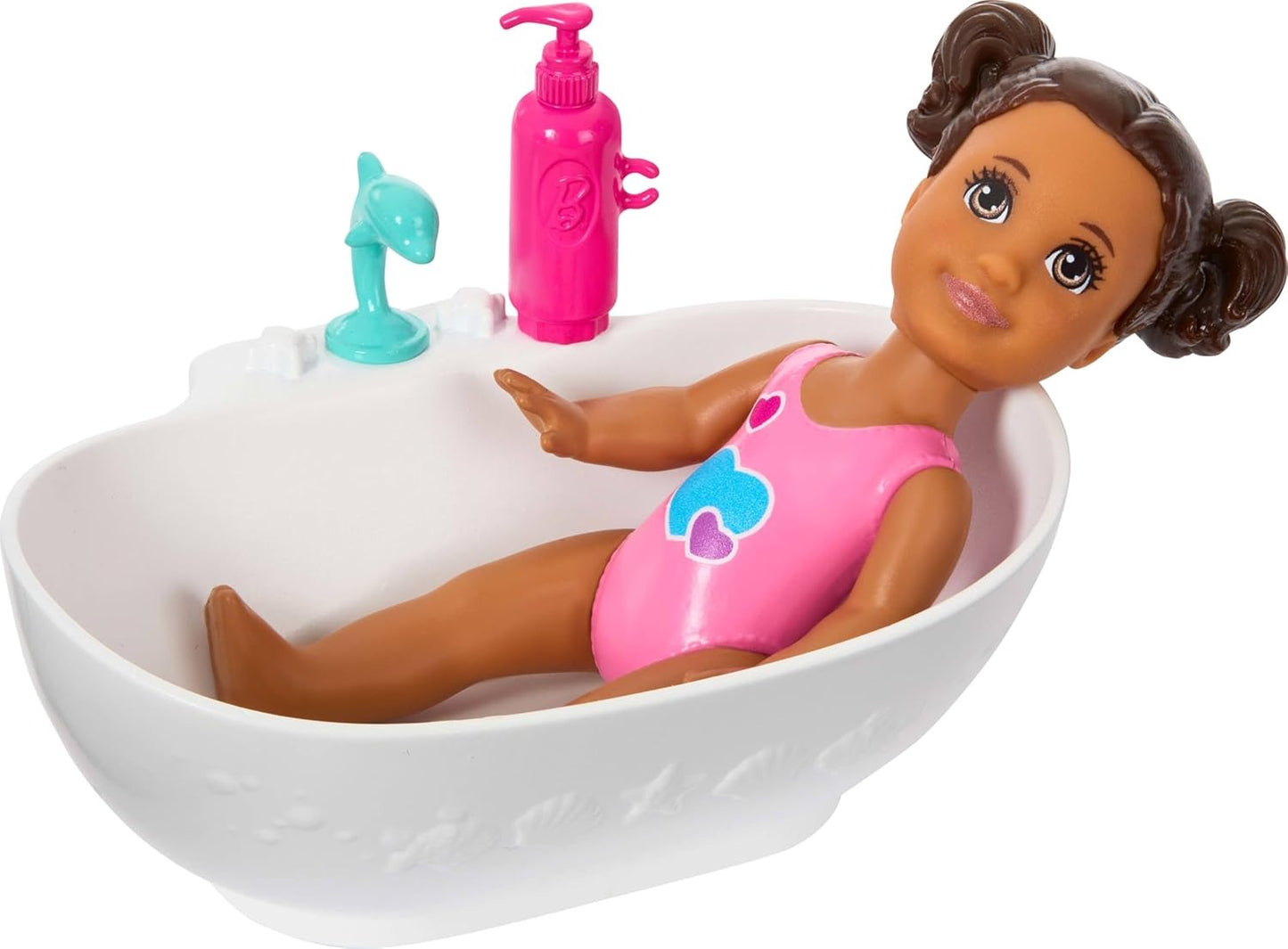 Barbie Skipper Babysitters Inc. Playset with Brunette Doll, Brunette Toddler Doll, Bathtub & 6 Accessories Including a Rubber Duckie