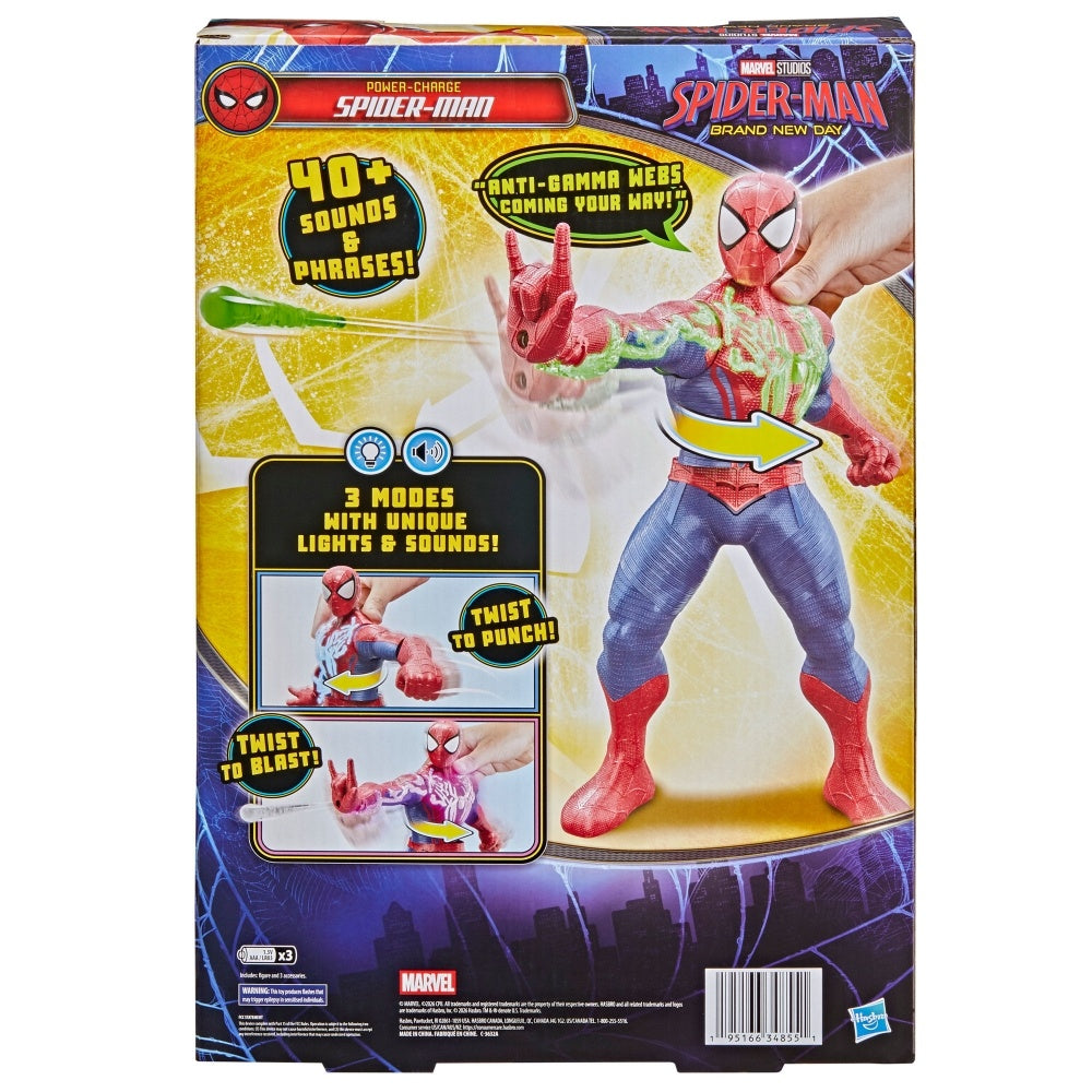 Marvel Spider-Man: Brand New Day Power-Charge Spider-Man, Electronic Action Figure, 14.5-Inches, Super Hero Toys and Figures for Kids, 4+