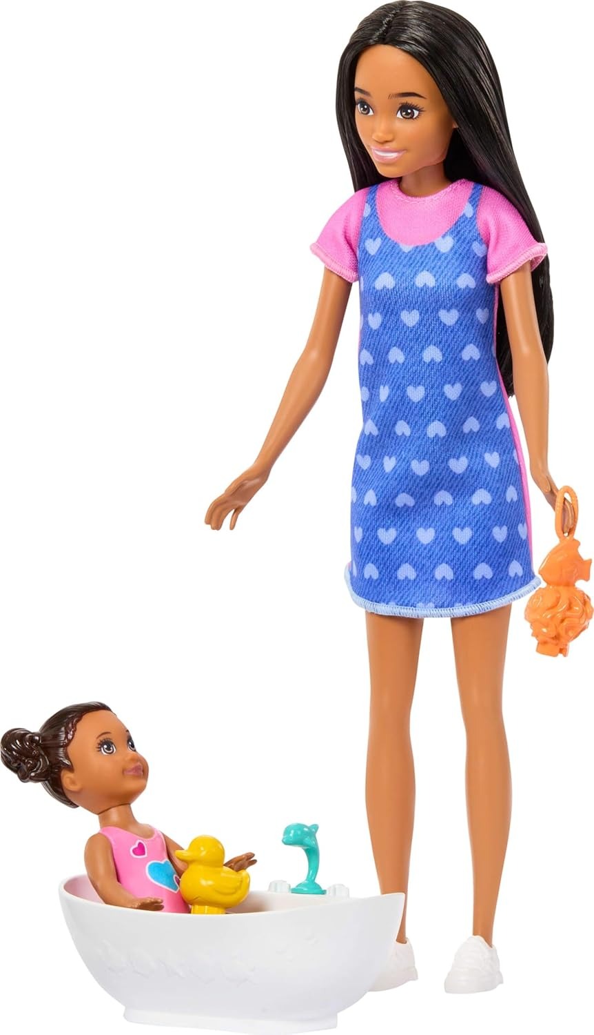 Barbie Skipper Babysitters Inc. Playset with Brunette Doll, Brunette Toddler Doll, Bathtub & 6 Accessories Including a Rubber Duckie