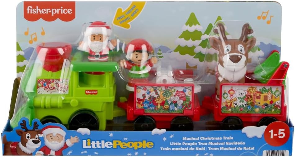Fisher-Price Little People Toddler Toy Musical Christmas Train with Santa Elf & Reindeer Figures for Pretend Play Kids Ages 1+ Years