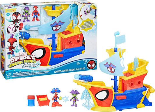 Spidey and HIS Amazing Friends Marvel Water-Webs Webs Ahoy Bubble Pirate Ship Toy, 3-Inch Action Figures & Boat Playset, Super Hero Toys, 3+ Years