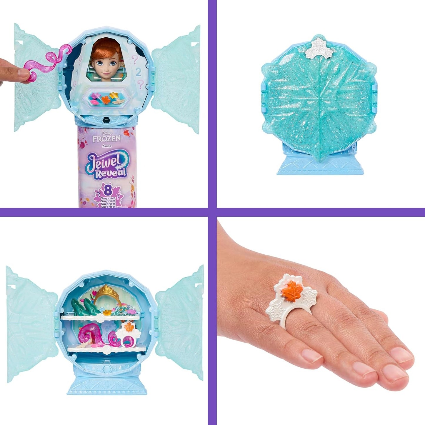 Mattel Disney Frozen Anna Fashion Doll & Accessories with 8 Surprises, Including Snowflake Gem Box, Ring for Child & 9 Play Pieces, Inspired by Movie