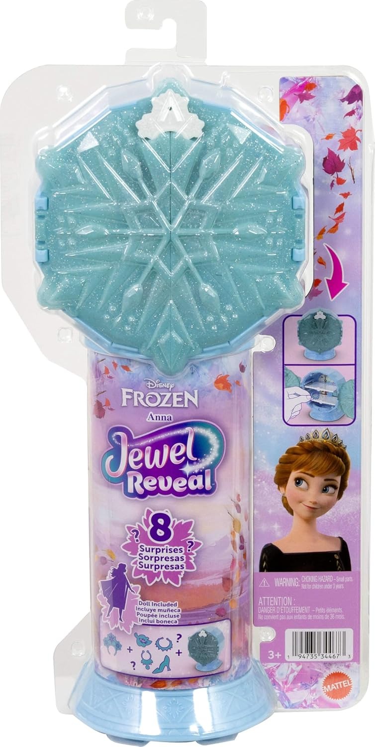 Mattel Disney Frozen Anna Fashion Doll & Accessories with 8 Surprises, Including Snowflake Gem Box, Ring for Child & 9 Play Pieces, Inspired by Movie