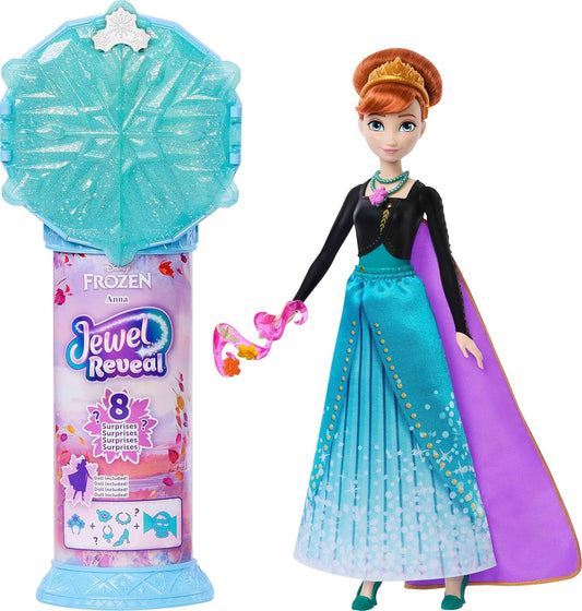 Mattel Disney Frozen Anna Fashion Doll & Accessories with 8 Surprises, Including Snowflake Gem Box, Ring for Child & 9 Play Pieces, Inspired by Movie