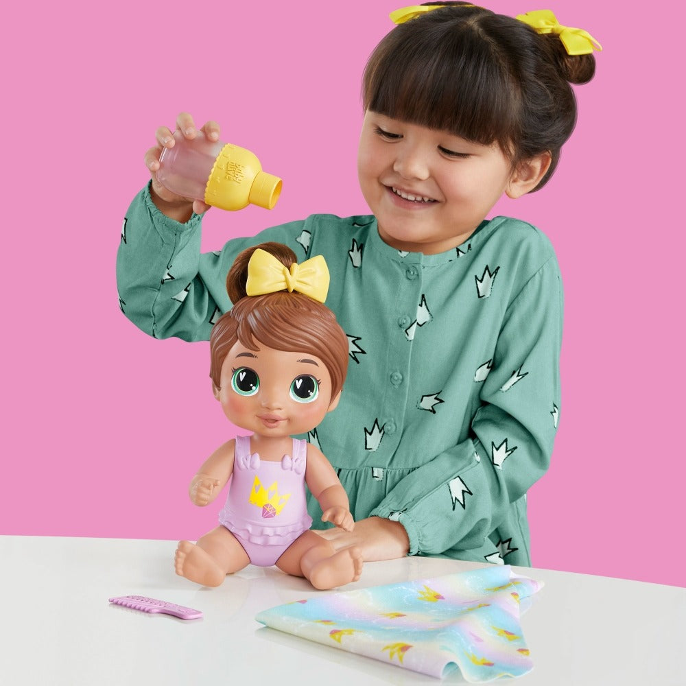 Baby Alive Shampoo Snuggle Sophia Sparkle Brown Hair 11 Inch Water Baby Doll Playset, Toys for 3 Year Old Girls & Boys & Up