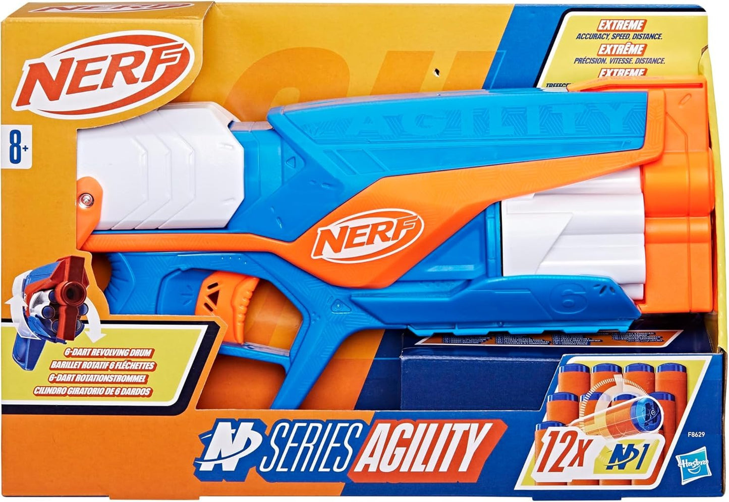 Nerf N Series Agility Blaster, 12 N1 Darts Compatible Only N Series Blasters, 6 Dart Drum, Kids Outdoor Games