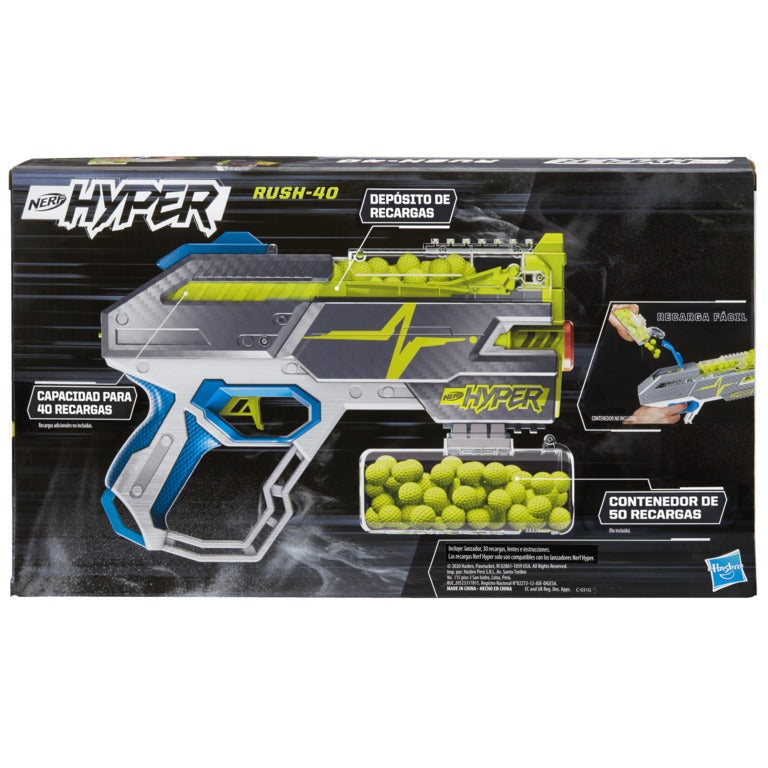 Nerf Hyper Rush-40 Pump-Action Blaster, 30 Hyper Rounds, Eyewear, Up to 110 FPS Velocity, Easy Reload