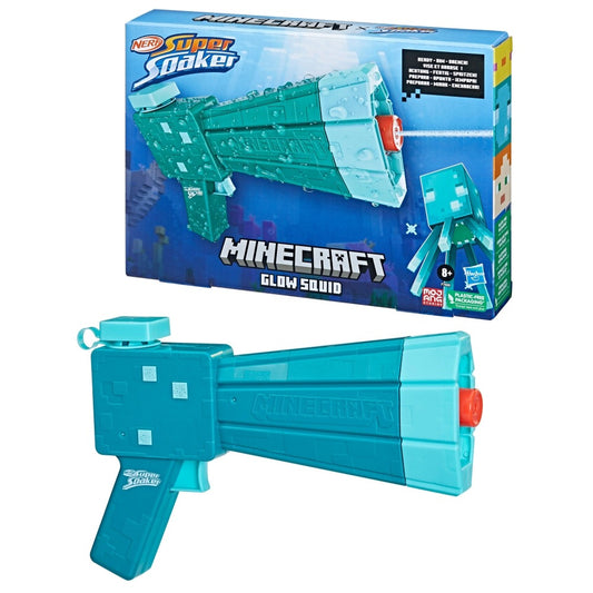 Nerf Super Soaker Minecraft Glow Squid Water Blaster, Minecraft Dungeons Squid Mob Design, Outdoor Water Toy, Outdoor Games for Kids