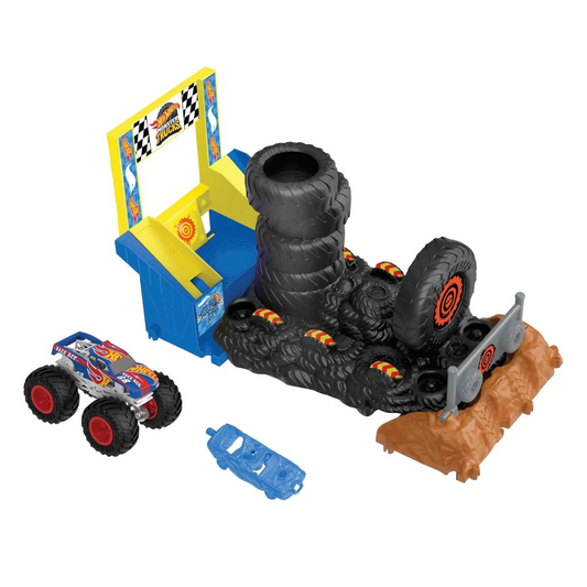 Hot Wheels Monster Trucks Arena Smashers Race Ace Smash Race Challenge Playset with 1:64 Scale Race Ace Toy Truck and 1 Crushable Car