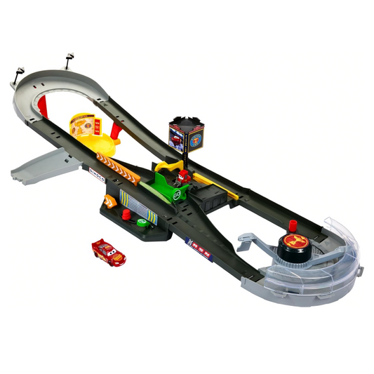 Mattel Disney and Pixar Cars Track Set, Piston Cup Action Speedway Playset with Lightning McQueen Toy Race Car, Wind-Up Booster