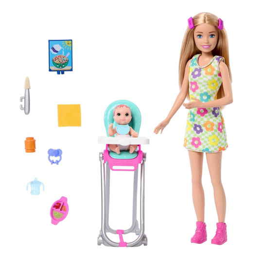 Barbie Skipper Doll & Playset with Accessories, Babysitting Set Themed to Mealtime, Color-Change Toy Play