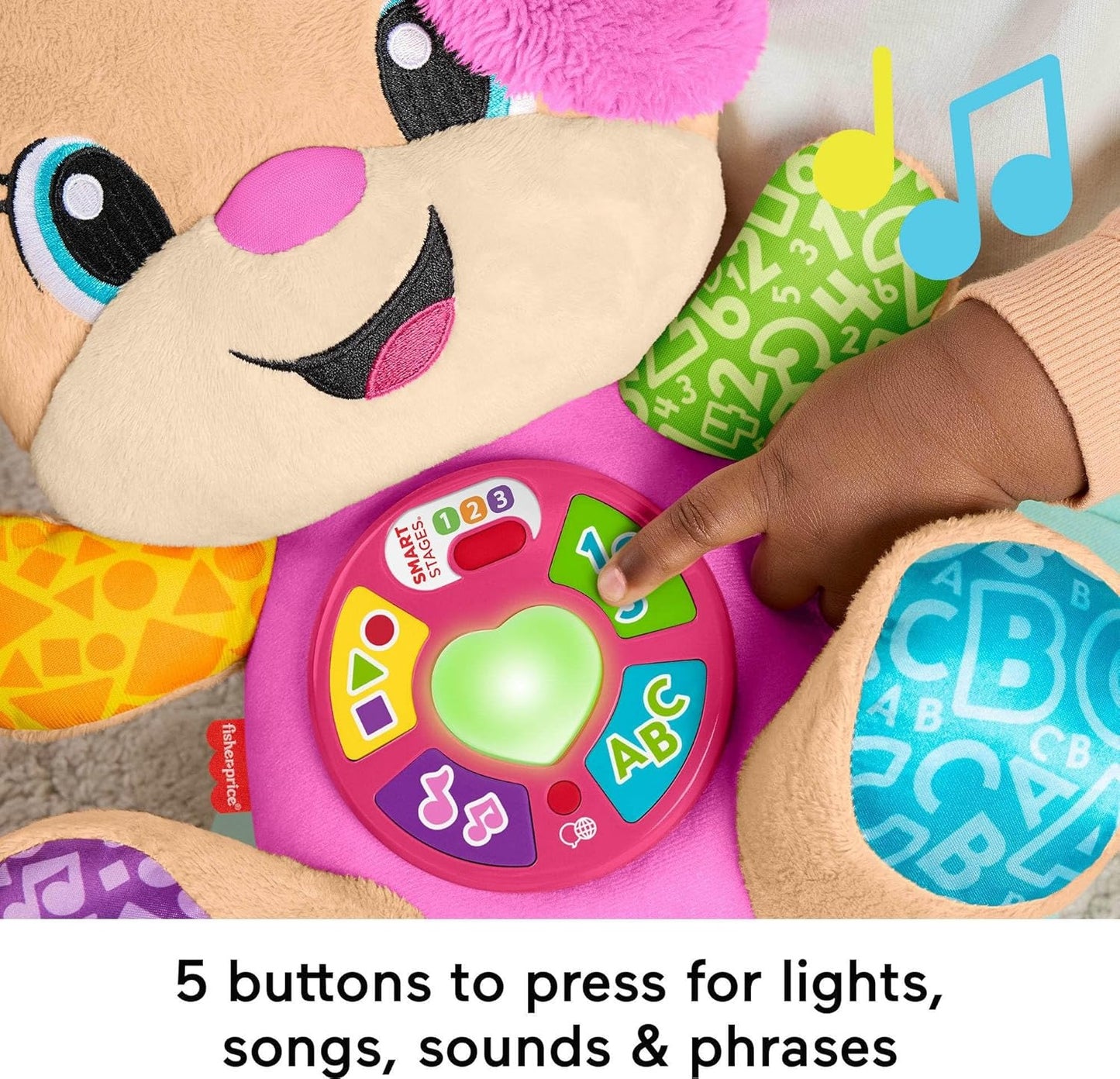 Fisher-Price Baby Learning Toy Laugh & Learn Smart Stages Sis Pink Musical Plush with Smart Stages for Infants Ages 6+ Months, Multilanguage Version