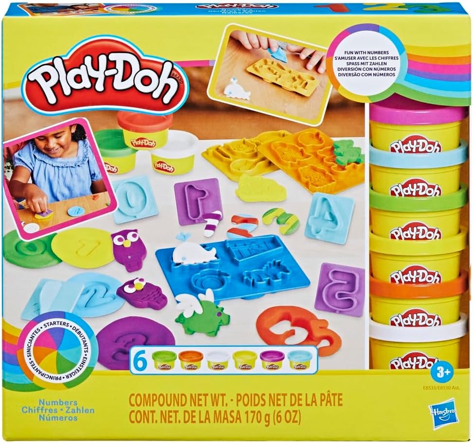 Hasbro Play-Doh Fundamentals - 10 Numbers plus Multiple Shape Stamper Tools plus 6 Colors of Play-Doh