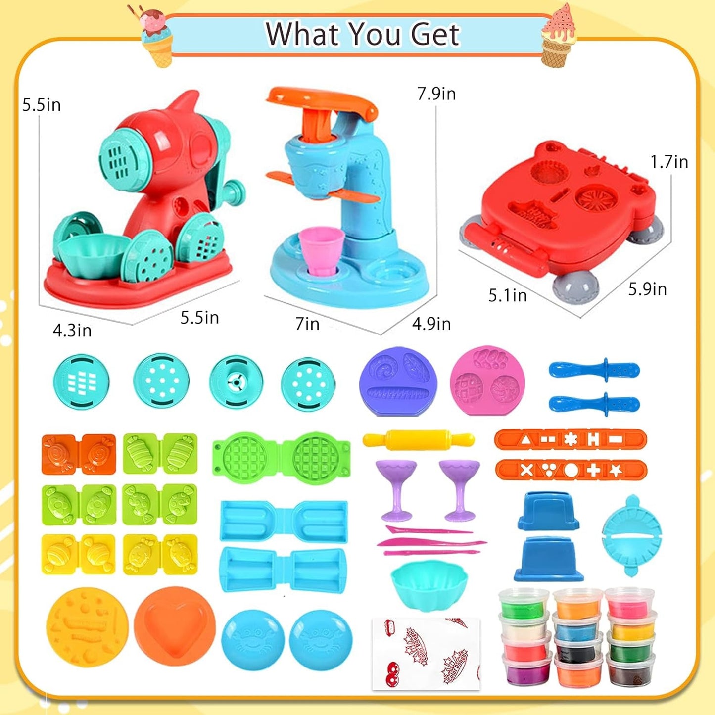 3 in 1 Color Dough Kitchen Creations Set, Ice Cream Noodle Hamburger Maker Machine, Art Crafts Food Modeling Play Toys, Deluxe Tools Kit for Boys Girls Kids Toddlers Ages 3+ (12 Colors Dough)