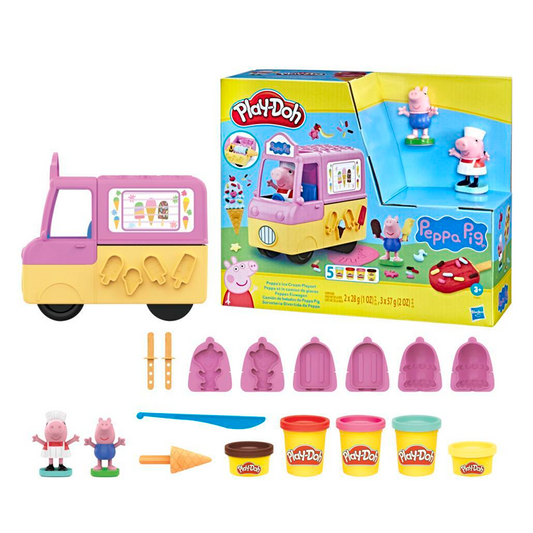 Play-Doh Peppa's Ice Cream Playset with Truck, Peppa Pig and George Figures, and 5 Non-Toxic Modeling Compound Cans, Toy for Kids 3 Years and Up