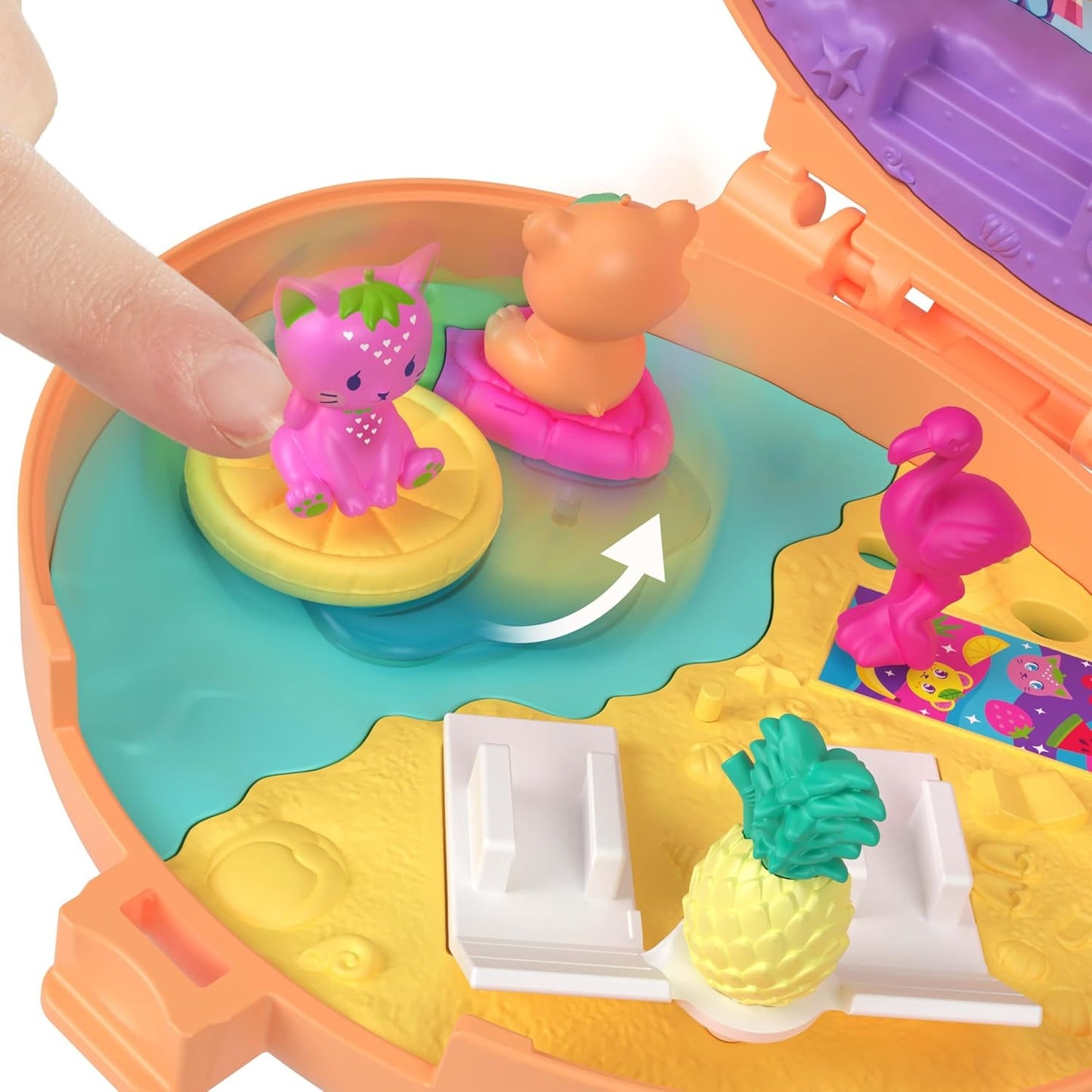 Polly Pocket Doll & Pets Playset, Plushie Bear Compact, Keychain and Plush with Fruit Theme Accessories and Charms