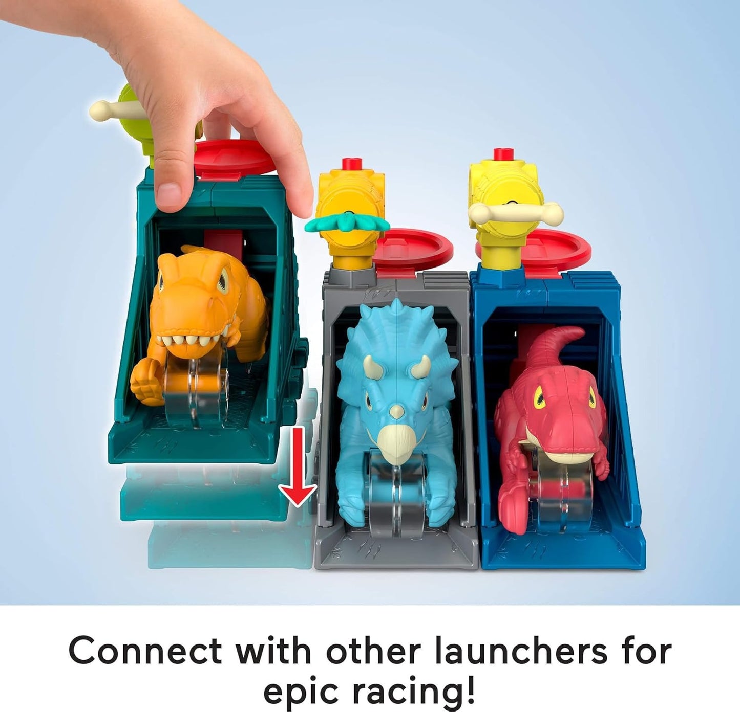 Fisher-Price Imaginext Jurassic World Launcher Set with 4.25-inch Chomping Toy Triceratops Dinosaur, Blaster & Food Projectile