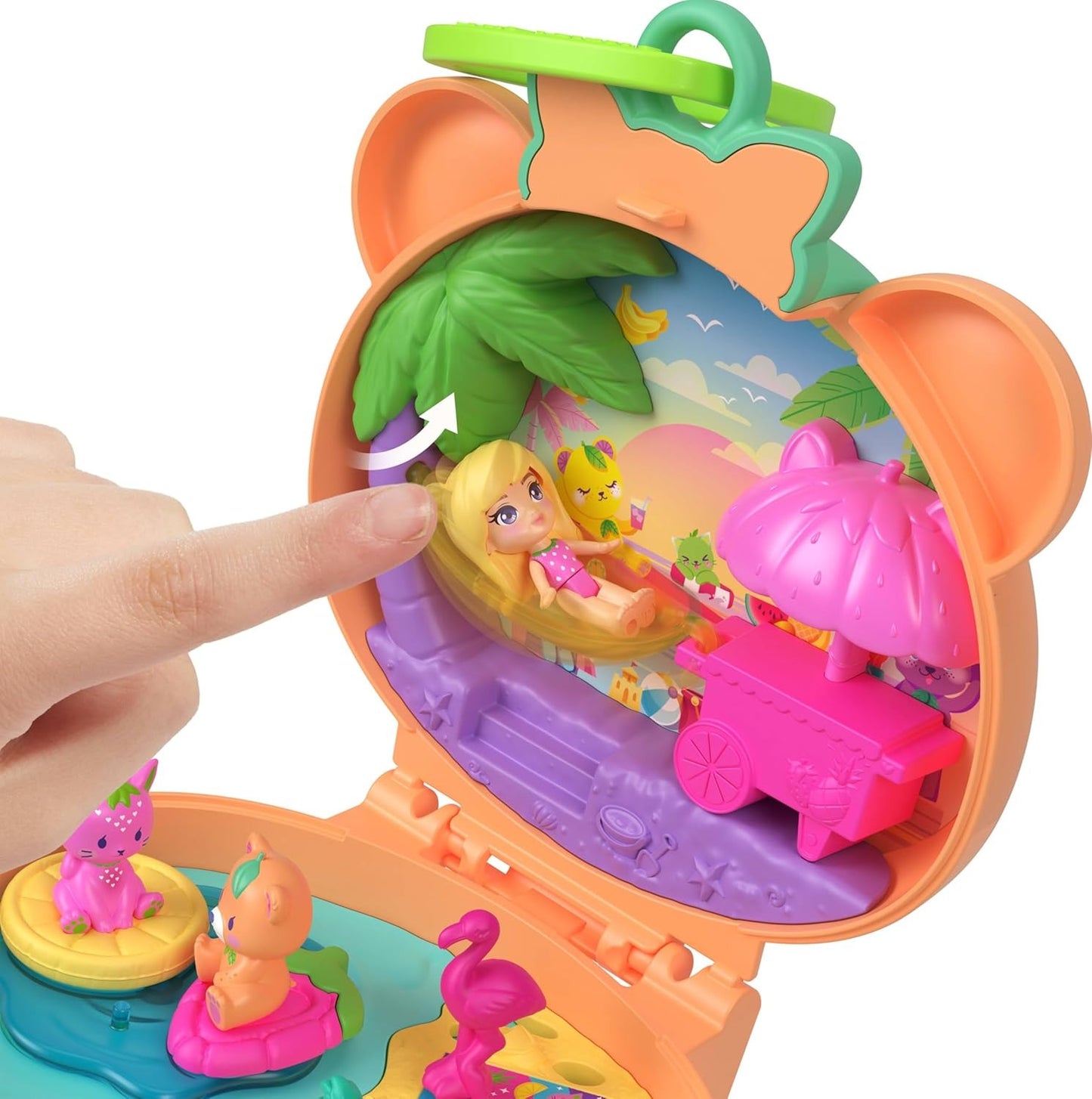 Polly Pocket Doll & Pets Playset, Plushie Bear Compact, Keychain and Plush with Fruit Theme Accessories and Charms