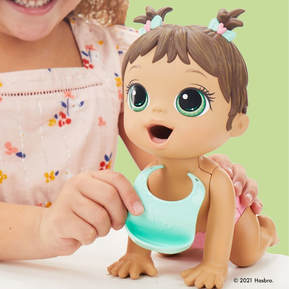 Baby Alive Lil Snacks Doll, Eats and Poops, Snack-Themed 8-Inch Baby Doll, Snack Box Mold, Toy for Kids Ages 3 and Up, Brown Hair