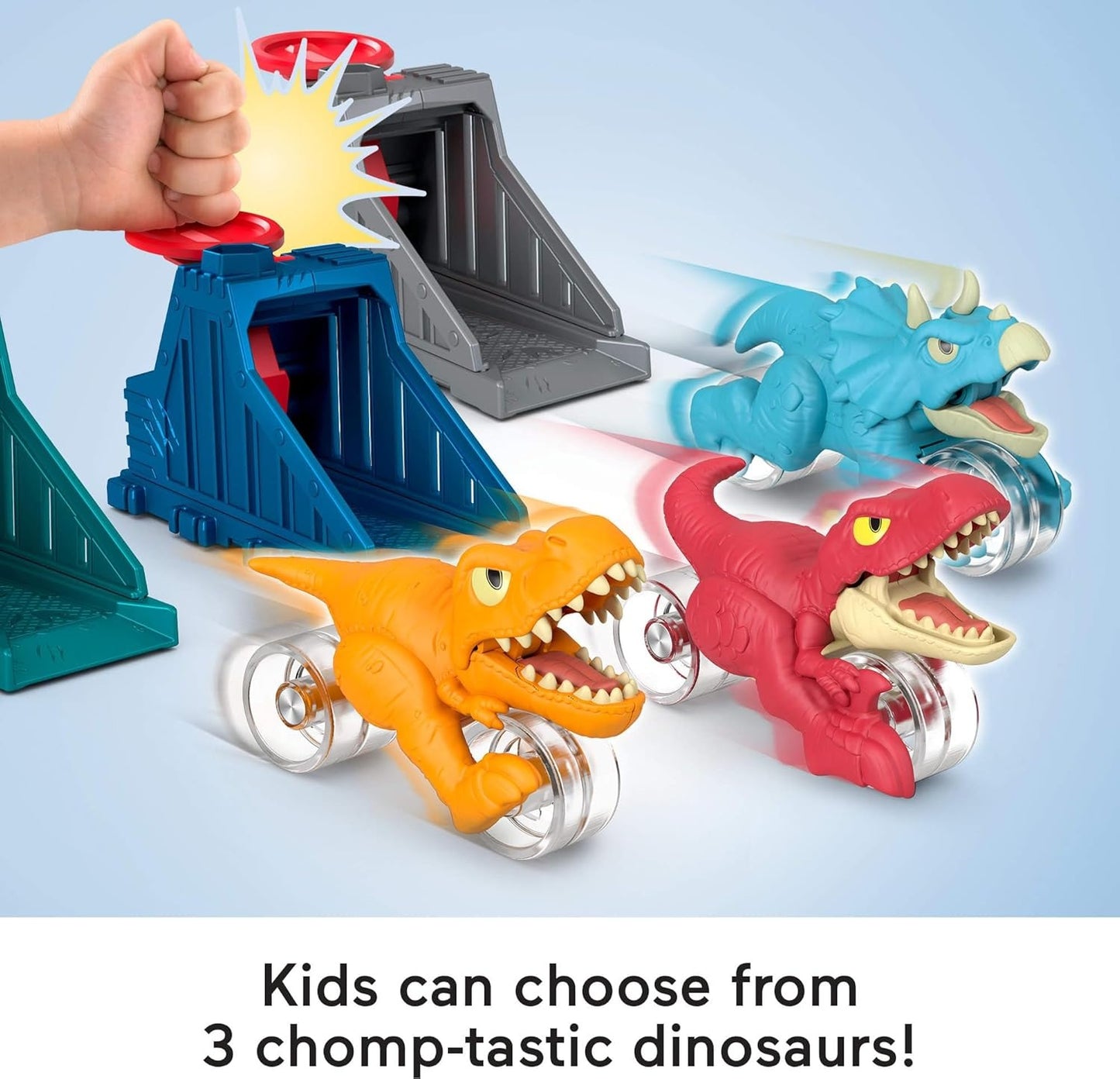 Fisher-Price Imaginext Jurassic World Launcher Set with 4.25-inch Chomping Toy Triceratops Dinosaur, Blaster & Food Projectile