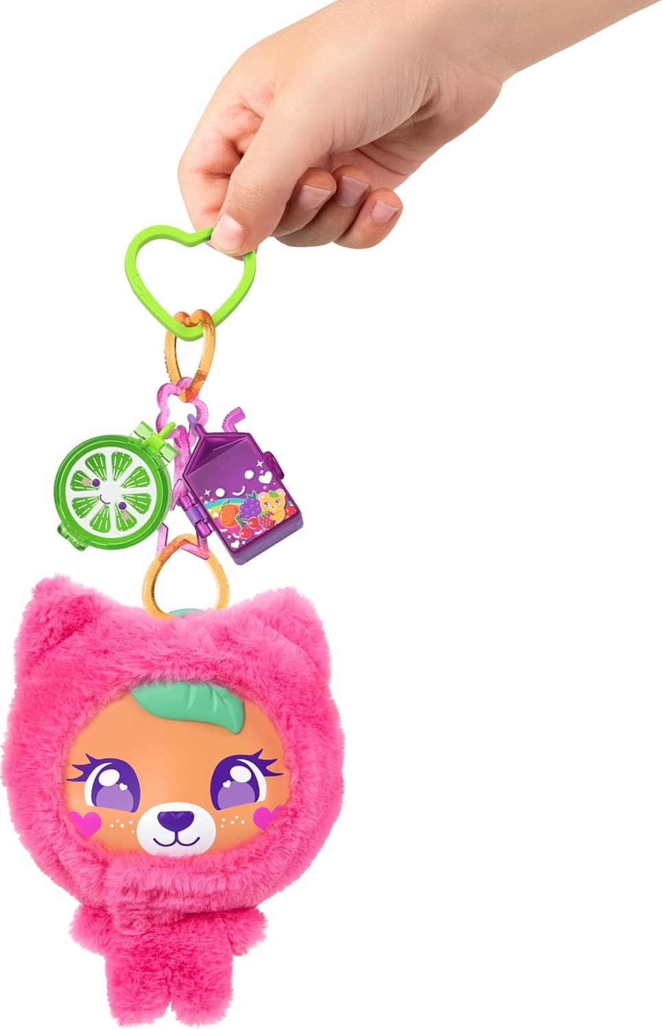 Polly Pocket Doll & Pets Playset, Plushie Bear Compact, Keychain and Plush with Fruit Theme Accessories and Charms