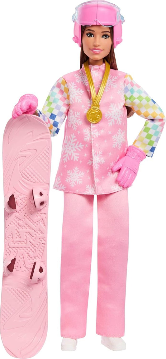 Barbie Careers Snowboarder Doll Wearing Pink Snow Jacket, Pants & Boots with 10+ Accessories Including Color-Change Snowboard