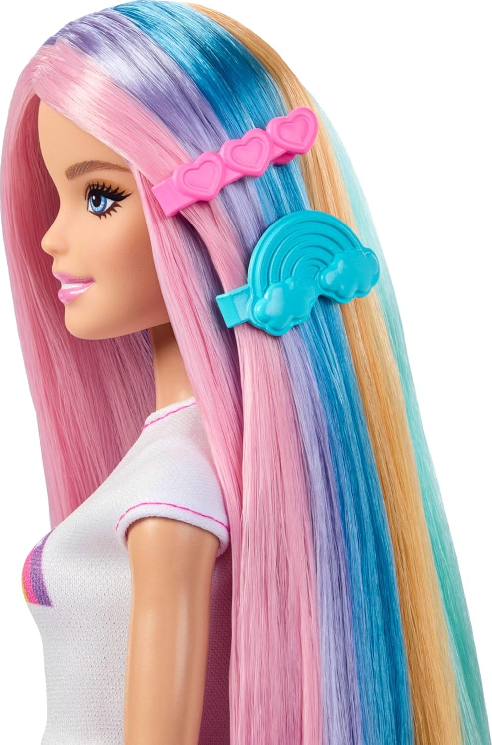 Barbie Rainbow Sparkle Hair Doll, Extra-Long and Colorful Hair with 12 Styling Accessories Like Glitter Tube, Brush, Clips, Dryer and More