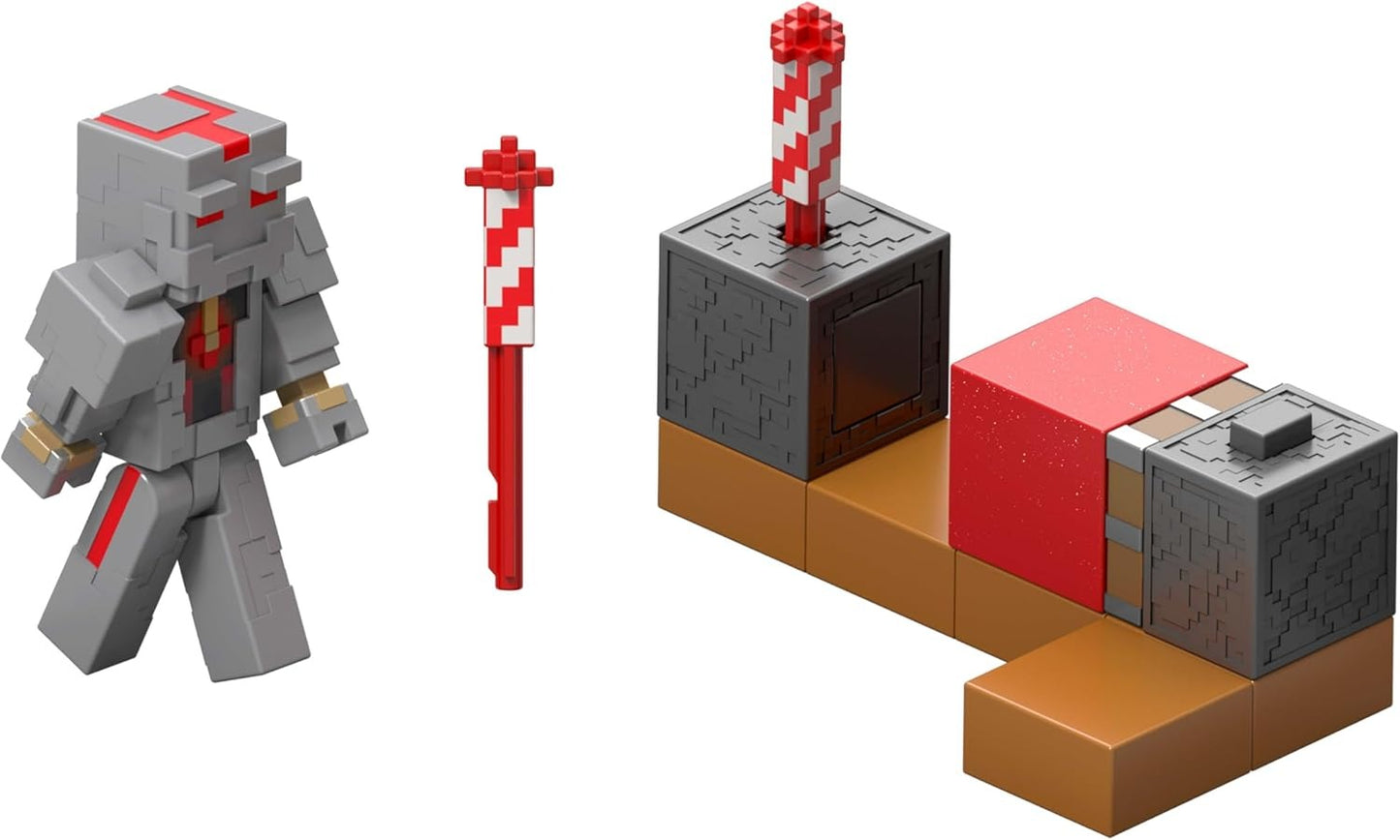 Mattel Minecraft Redstone Charged Series Action Figure & Accessories, Protector’s Firework Launcher Set with Launch Feature, 3.25-inch Scale Collectible Toy