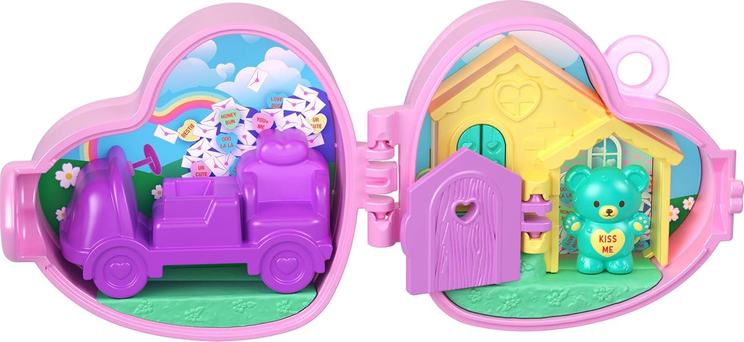 Polly Pocket x Sweethearts, Micro Doll & 2 Playsets with 7 Themed Accessories & Keychain Clip, Travel Toy, Partnership Compact