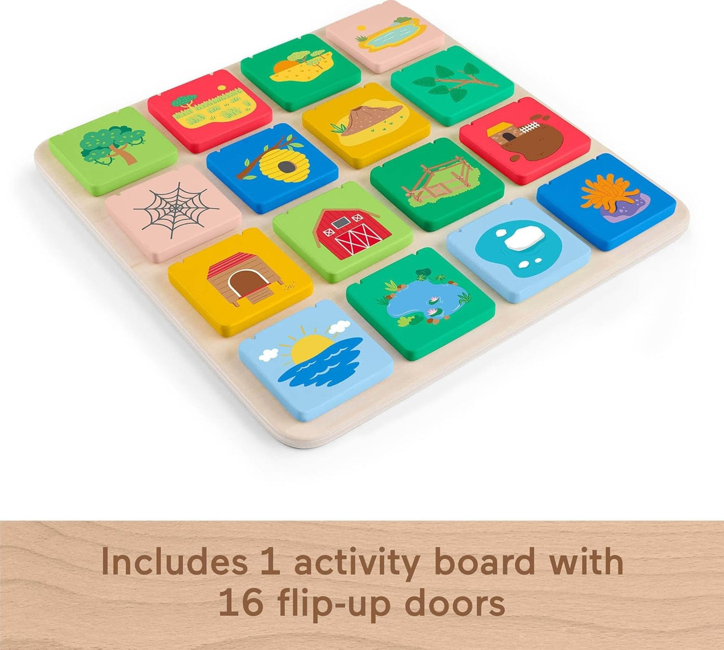 Fisher-Price Wood Preschool Toy Lift & Reveal Board, Early Learning Activity for Fine Motor Developmental Play Kids Ages 3+ Years