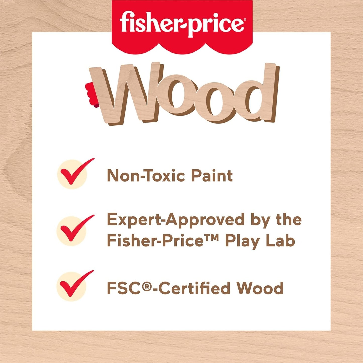 Fisher-Price Wood Preschool Toy Lift & Reveal Board, Early Learning Activity for Fine Motor Developmental Play Kids Ages 3+ Years