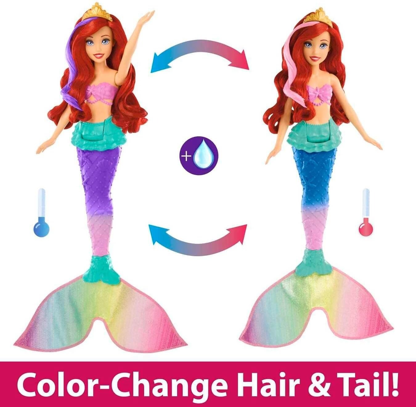 Mattel Disney Princess Toys, Ariel Swimming Mermaid Fashion Doll with Color-Change Hair & Tail, Inspired by The Little Mermaid Movie