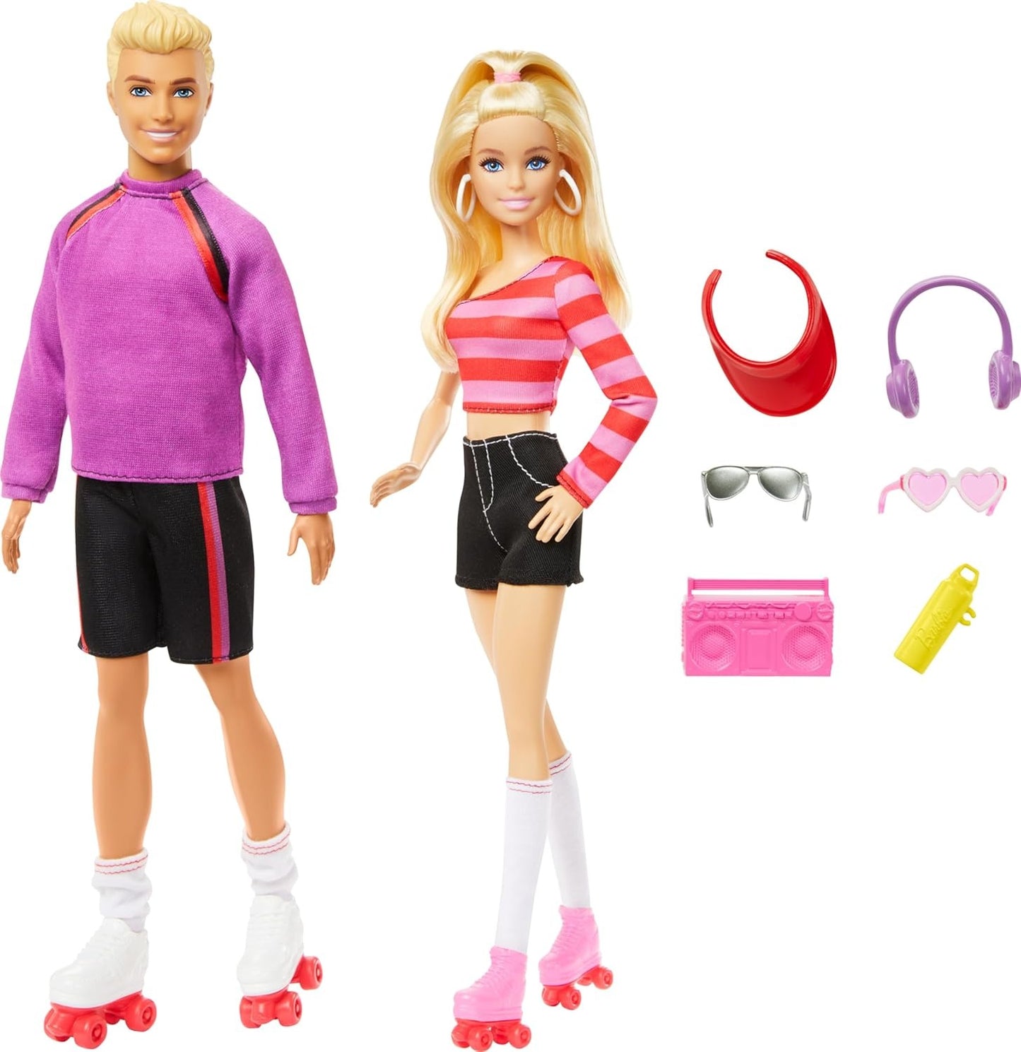 Barbie Fashionistas Set with 2 Fashion Dolls & 6 Accessories, Ken Roller-Skating Fashion Dolls, 65th Anniversary Collectible