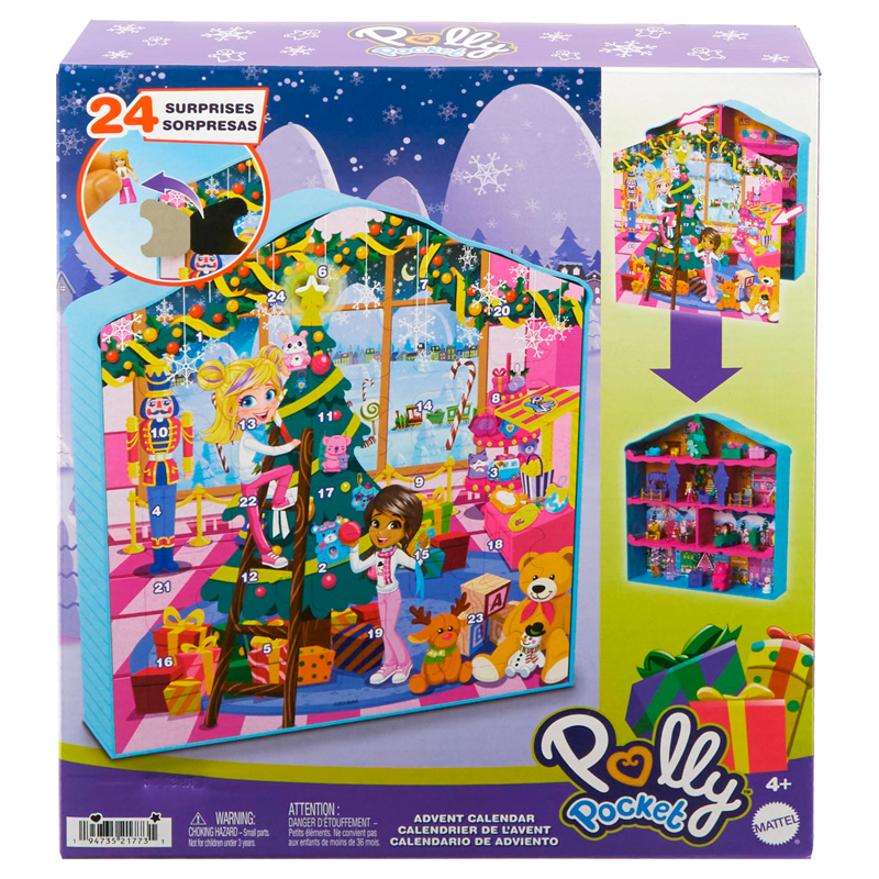 Polly Pocket Dolls Advent Calendar, Gingerbread House Playset with 24 Surprises, Dollhouse Furniture, Toy Car & Holiday Accessories