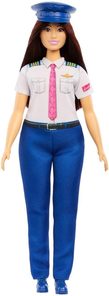 Barbie Careers Pilot Fashion Doll Wearing Removable Look with Flight Uniform & Shoes, Plus Hat Accessory