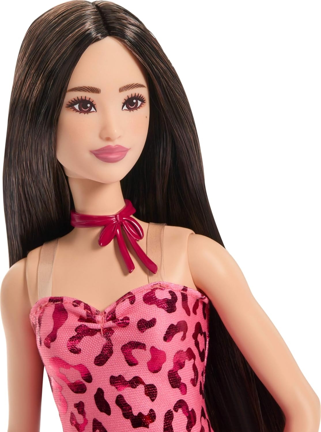 Barbie Fashionistas Doll #246 with Black Hair, Pink Leopard Print Strapless Dress with Accessories Like Tie Necklace and Boots
