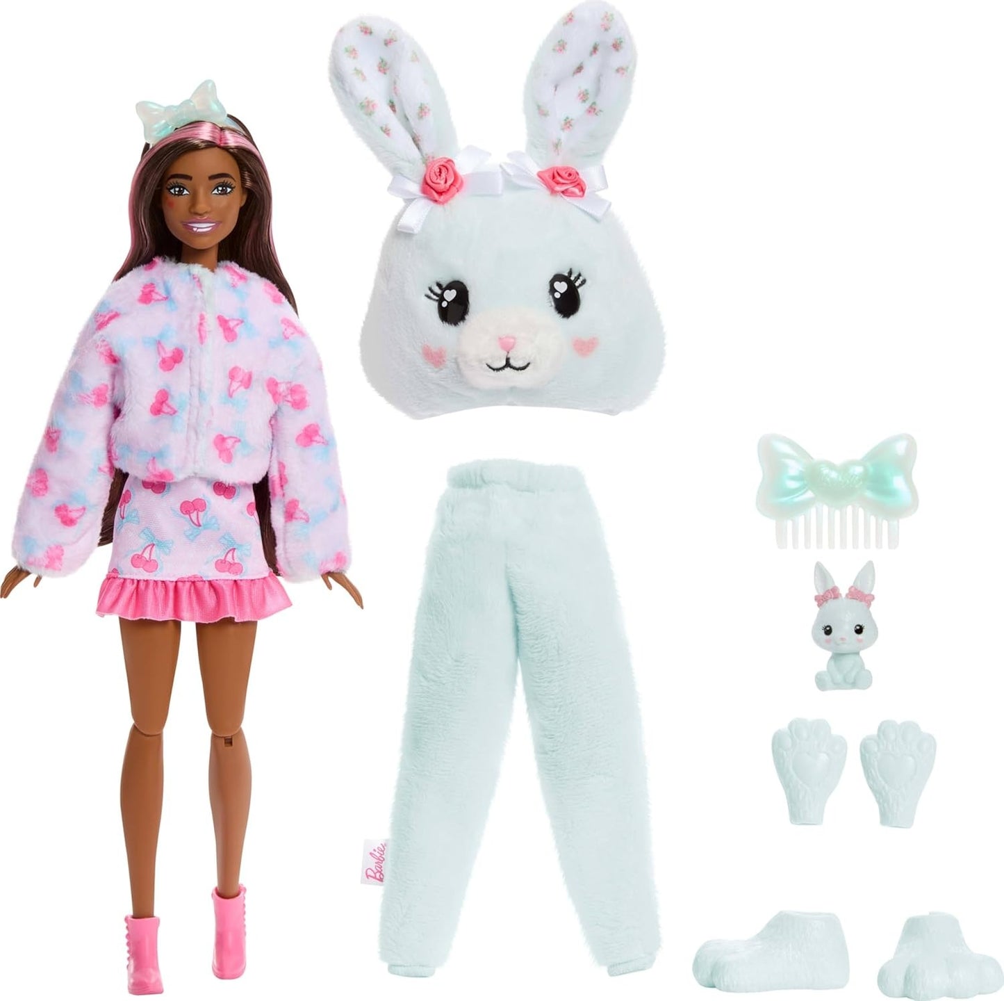 Barbie Cutie Reveal Doll & Accessories, Cuddly Series Bunny with 10 Surprises Including Color Change & Mini Pet