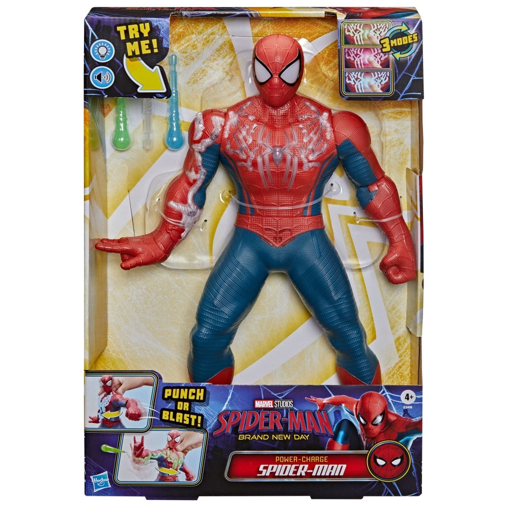 Marvel Spider-Man: Brand New Day Power-Charge Spider-Man, Electronic Action Figure, 14.5-Inches, Super Hero Toys and Figures for Kids, 4+