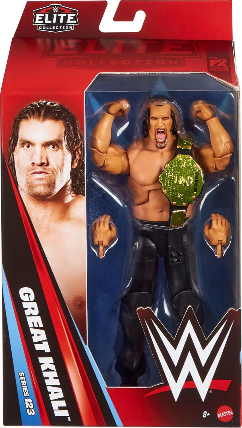 Mattel WWE Elite Action Figure & Accessories, Series #123 Set, 6-inch Collectible Great Khali with 25 Articulation Points & Swappable Hands